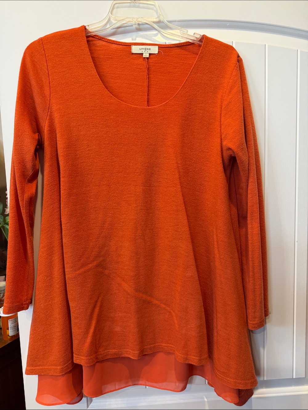 Umgee Orange Scoop Neck Layered Hem Tunic